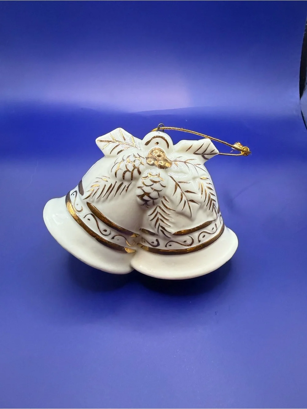 Vintage Ceramic Christmas Bell Ornament 24 Kt Gold Accents MCM